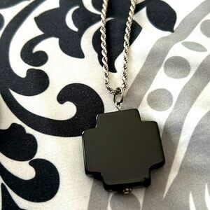 Sterling Silver Rope Chain with Stone Cross pendant 18” length